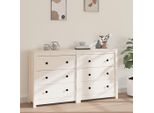 The Living Store Credenza Bianca 140X35X80 Cm In Legno Di Pino Massiccio