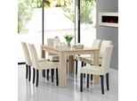 [Tavolo Da Pranzo In Rovere Chiaro Con 6 Sedie Imbottite In Pelle Finta Crema 140X90 Set Da Pranzo Sala Da Pranzo