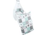 Set Letto Per Bambini Roba 4 Pezzi "Happy Patch Mint"", Biancheria Da Letto 100X135 (Coperta E Cuscino), Nido, Baldacchino"