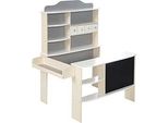 Negozio Roba, Legno Naturale, Laccato Bianco/Grigio, 4 Cassetti, Lavagna, Bancone & Bancone Laterale