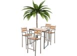 Teako Design 4 Sgabelli Da Bar In Teak + Acciaio Inox Lavarone E Tavolo Da Bar In Legno Massiccio Resistente Alle Intemperie - Set Completo Per Bar All'aperto E Al Chiuso