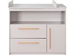 Roba Fasciatoio Lea Con Piano Estraibile - Fasciatoio Con 2 Cassetti E 1 Anta - Maniglie In Legno - Beige / Grigio