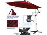 Fiqops 3,5M Ombrellone Da Giardino Con Led Semaforo Solare Ombrellone Padiglione A Manovella Alluminio, Rosso, 3,5M