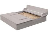 Sabbiera Roba Con Coperchio Pieghevole In 2 Panchine, Legno Massiccio, Resistente Alle Intemperie, Grigio, 21,5X127X123,5Cm