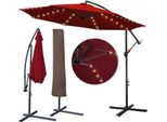 Einfeben 3,5M Ombrellone Da Giardino Con Led Solare E Copertura Protettiva Semaforo Ombrellone Padiglione A Manovella Alluminio, Rosso, 3,5M