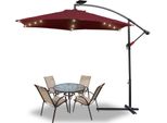 Yakimz Ombrellone Da 3 M UV40+ Con Led Solare Orientabile Ombrellone Da Giardino Ombrellone A Manovella In Alluminio, Rosso