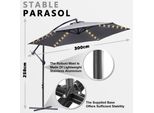 Yakimz Ombrellone Da 3 M UV40+ Con Led Solare Orientabile Ombrellone Da Giardino Ombrellone A Manovella Alluminio, Grigio