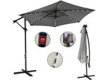 Swanew Ombrellone Grigio Led Solare Ø300Cm Ombrellone Semaforo Ombrellone Da Giardino Ombrellone Da Mercato Ombrellone A Manovella Balcone Alluminio Inclinabile
