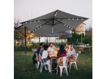 Jiubiaz Ombrellone Grigio Led Solare Ø350Cm Ombrellone Pensile Da Giardino Ombrellone Da Mercato Ombrello A Manovella Balcone Alluminio Inclinabile