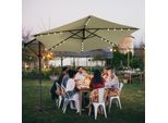 Jiubiaz Ombrellone Beige Led Solare Ø350Cm Ombrellone A Sbalzo Ombrellone Da Giardino Ombrellone Da Mercato Ombrellone A Manovella Balcone Alluminio Inclinabile