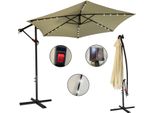Yakimz Ombrellone Beige Led Solare Ø350Cm Ombrellone A Sbalzo Ombrellone Da Giardino Ombrellone Da Mercato Ombrellone A Manovella Balcone Alluminio Inclinabile