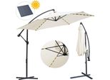 Fiqops Ombrellone Beige Led Solare Ø350Cm Ombrellone A Sbalzo Ombrellone Da Giardino Ombrellone Da Mercato Ombrellone A Manovella Balcone Alluminio Inclinabile