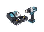 Trapano A Percussione A Batteria Makita Dhp 489 Rf 18 V 73 Nm Senza Spazzole + 2X Batteria Ricaricabile 3,0 Ah + Caricatore