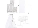 Roba Baby Culla Little Stars 40 X 90 Cm In Legno - Culla E Lettino - Set Da Letto Completo Di Chiusura E Arredo Tessile - Bianco / Grigio