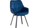 Sedia Imbottita "Lena"" Per Sala Da Pranzo, Cucina, Colore Blu Scuro Con Gambe Nere, 57 Cm"