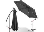 Ombrellone Hengda Ombrellone A Braccio 300 Cm Con Led, Protezione Uv, Manovella - Grigio Ombrellone Da Giardino Ombrellone Da Mercato Manovella Balcone