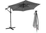 Ombrellone Jopassy Grigio Led Solare Ø350Cm Ombrellone A Braccio Laterale Ombrellone Da Giardino Ombrellone Da Mercato Manovella Balcone Alluminio Inclinabile
