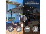 Fiqops Ombrellone Grigio Led Solare Ø350Cm Ombrellone Pensile Da Giardino Ombrellone Da Mercato Ombrello A Manovella Balcone Alluminio Inclinabile