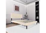 Yuenfong 140X200Cm Struttura Letto Imbottita Letto Imbottito Con Testiera E Rete A Doghe Struttura Letto A Piattaforma In Metallo Base Materasso, Pelle, Beige