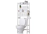 Yorbay Mensola Da Toilette Con 2 Cestini, Mensola Da Toilette In Bambù, Mensola Da Bagno Regolabile A 4 Livelli Con Pedana Impermeabile, Bianca