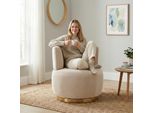 Lvhom Poltrona Girevole Con Base In Metallo, Poltrona Relax Poltrona Lounge Poltrona Girevole Poltrona Da Salotto, Poltrona Girevole Con Rivestimento In Velluto Poltrona Imbottita, Beige