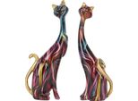 2 Pezzi. Figure Di Gatti Dipinte A Olio, Sculture Astratte In Resina Decorazioni Per Camera Da Letto E Scrivania, KY146