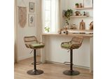 Lvhom Set Di 2 Sgabelli Da Bar In Rattan Con Base In Metallo, Sgabello Da Giardino, Mobili Da Giardino, Mobili Da Balcone, Sgabello Da Giardino Regolabile In Altezza E Girevole A 360°, Verde