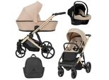 Carrozzina Kunert Arizo Premium 3In1 Marrone Con Telaio Dorato, Navicella E Accessori