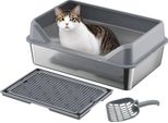 Lettiera Per Gatti, Acciaio Inox, 60 X 40 X 30 Cm, Adatta Per Gatti, Set Completo Incluso, Funzione Antiscivolo