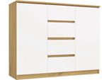 Credenza Moderna Con 2 Ante E 4 Cassetti – Rovere Tradizionale E Bianco | 120X40X97 Cm