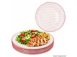 Set Di 6 Piatti Piani A Strisce Rosse In Gres Ø25,2 Cm Piatti Piani Bianchi