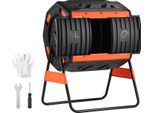 Succebuy Compostiera A Tamburo 200 L, Compostiera Rotante Per Esterni Con 2 Porte Scorrevoli, Sistema Di Ventilazione E Doppia Camera, Contenitore Per Compost In Pp E Acciaio Per Rifiuti Da Giardino, Cucina E Cortile
