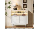 Credenza Flieks Con Illuminazione A Led, Credenza Con Ante In Vetro, Mobile Contenitore Per Soggiorno, Sala Da Pranzo, Ingresso, Bianco