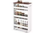 Costway Carrello Da Nicchia Largo 25 Cm, Carrello Da Cucina Stretto A 4 Ripiani, Scaffale Da Nicchia Su Ruote, Carrello Di Servizio Con Maniglia E Ringhiere, Scaffale Da Bagno In Legno, Bianco