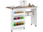 Costway Tavolo Da Cucito Pieghevole 2In1, Mobile Per Macchina Da Cucire In Legno Con Ripiani, Vano Portaoggetti E Ruote Bloccabili, Mobile Da Cucito, Tavolo Per Macchina Da Cucire, Tavolo Da Lavoro