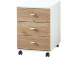 Piedistallo Mobile Germania 4151-513 Gw-Lioni Con 3 Cassetti In Repro Bianco/Rovere Navarra, 40 X 58 X 50 Cm (Lxaxp)