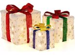 Costway Set Di 3 Scatole Regalo A Led, Scatola Natalizia Con Fiocco, Decorazione Natalizia Impermeabile Con 48 Led Bianchi Caldi E Timer, Decorazione Natalizia Illuminata, Decorazione Natalizia Per Interni Ed Esterni
