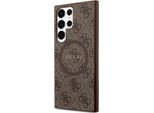 Guess GUHMS24LG4GFRW S24 Ultra S928 Custodia Rigida Marrone 4G Collection In Pelle Logo In Metallo Magsafe Custodia Protettiva
