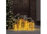 Vidaxl Scatola Regalo Con 60 Led 3 Pezzi Bianco Caldo 20 X 20 X 20 Cm Pet