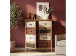 Cassettiera HWC-O79, Armadietto A Scomparti Alti, Look Vintage Shabby 94X80X35Cm, Rosso/Blu