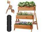 Fioriera Rialzata - Scala Per Fiori - 3 Fioriere - 80X62X100 Cm - Legno Di Abete - 50 Kg/Fioriera - 14 L/Fioriera - Per Giardino/Balcone - Marrone Cioccolato