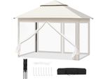 Gazebo Da Giardino - Tenda Pieghevole 3X3 M - Zanzariera - Regolabile In Altezza - Protezione Uv - Borsa Per Il Trasporto - Tessuto Oxford - Beige