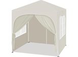 Gazebo Da Giardino - Gazebo Pieghevole Pop-Up 2X2 M - Protezione Uv - Impermeabile - Regolabile In Altezza - Con Pareti Laterali - Beige