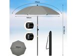 Ombrellone Rotondo 175 Cm - Ombrellone Da Spiaggia E Da Balcone - Protezione Uv - Impermeabile - Regolabile In Altezza - Inclinabile Di 45° - Grigio Scuro