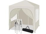 Gazebo Da Giardino - Gazebo Pieghevole Pop-Up 2 X 2 M - Regolabile In Altezza 2,32/2,36/2,40 M - Impermeabile - Protezione Uv - Con Pareti Laterali - 210D Oxford - Beige