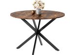 Tavolo Da Pranzo Rotondo In Stile Industriale Ø120 Cm, Tavolo Da Cucina Per 4-6 Persone, Base A X In Acciaio, Marrone Vintage E Nero, Tavolo Da Pranzo Retrò
