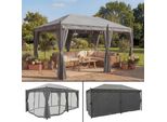Pergola Cadiz, Padiglione, Struttura Robusta 7Cm 5X3M ~ Grigio Con Parete Laterale + Zanzariera