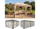 Pergola Cadiz, Padiglione, Struttura Robusta 7Cm 5X3M ~ Crema Con Parete Laterale + Zanzariera