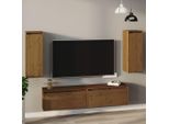 The Living Store Armadi A Muro 2 Pz. Marrone Miele 30X30X80 Cm In Legno Di Pino Massiccio