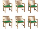 The Living Store Sedie Da Giardino 6 Pezzi Con Cuscini Verdi In Teak Massiccio